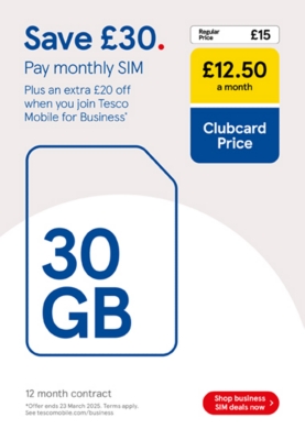 Save £30 on SIM only contract with Clubcard Prices