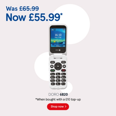 Buy Pay as you go Doro 6820 at £55.99 when bought with to £10 top up