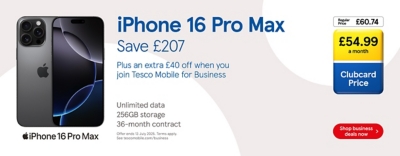 Save £207 on iPhone 16 Pro Max with Clubcard prices for your business