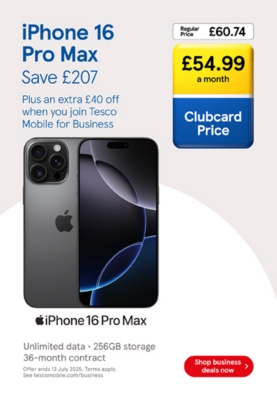 Save £207 on iPhone 16 Pro Max with Clubcard prices for your business