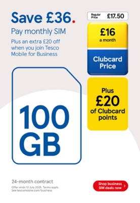 Save £36on SIM only contract with Clubcard Prices