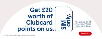 Get £20 worth of Clubcard points on SIM only Business contract with Clubcard prices