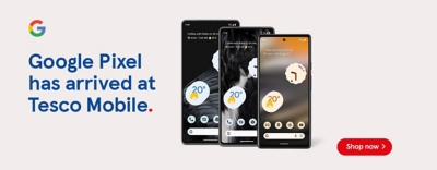 Google Pixel phones now available at Tesco Mobile, shop now.