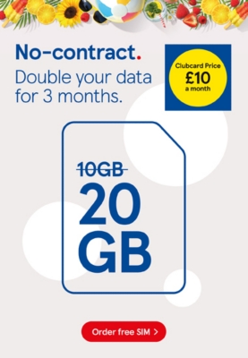 No contract SIM £10 double data with clubcard prices