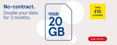 No-contract SIM, Get 20GB double data for £10 a month
