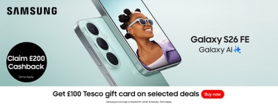 Get the new Samsung Galaxy S26 FE with £200 Cashback on Clubcard Prices and also get a £100 Tesco gift card.